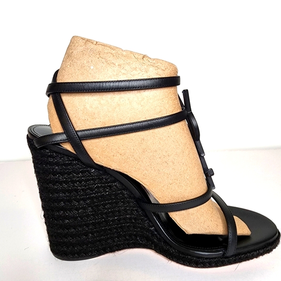 Yves Saint Laurent Cassandra wedge Espadrilles in Black Leather Size 42 - Picture 3 of 9